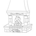Object coloring vector. A brick fireplace burns a tree. Works and heats.