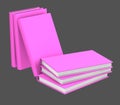 Simple very detailed heap of purple books closed, knowledge concept isolated on grey background - 3d illustration of object