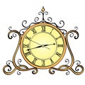 Object isolated on white background, desktop clock. Retro object, antiques, vector imitation comic style