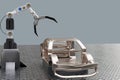 Object for metaverse virtual world technology of future Robot cyber construction hand mechanical under construction virtual