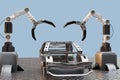 Object for metaverse virtual world technology of future Robot cyber construction hand mechanical under construction virtual