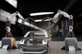 Object for metaverse virtual world technology of future Robot cyber construction hand mechanical under construction virtual