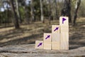 Concept of reaching or reaching a goal or objective on wooden cubes that are in the park Royalty Free Stock Photo