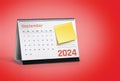 September 2024 Calendar With Blank Sticky Note Isolated on red background with space for copy