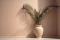 design beige concrete interior decor vase shadows home contemporary sunlight wall. Generative AI. Royalty Free Stock Photo