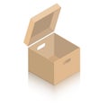 Layout of a miniature cardboard box with an open hinged lid.