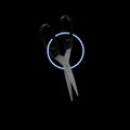 Zero gravity background dark object in the air Scissors with neon