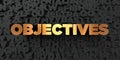 Objectives - Gold text on black background - 3D rendered royalty free stock picture