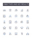 Objectives and Key Results line icons collection. Targets, Goals, Aims, Milests, Benchmarks, Standards, Metrics vector Royalty Free Stock Photo