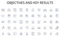 Objectives and Key Results line icons collection. Flexibility, Remote, Work-from-home, Digital, Collaboration, Virtual