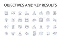 Objectives and Key Results line icons collection. Targets, Goals, Aims, Milests, Benchmarks, Standards, Metrics vector Royalty Free Stock Photo