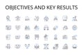 Objectives and Key Results line icons collection. Targets, Goals, Aims, Milests, Benchmarks, Standards, Metrics vector Royalty Free Stock Photo