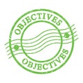 OBJECTIVES, text written on green postal stamp