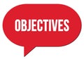 OBJECTIVES text written in a red speech bubble