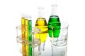 Flasks, Beaker and Test Tube with Liquid Royalty Free Stock Photo