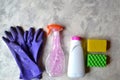 The objects for clean up home. Tools for homework.