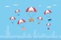 Objects with insurance parachute, insurance and business concept