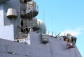 Objects on the nasal upper deck of warship Royalty Free Stock Photo