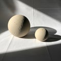 Objects resembling moons or planetoids are situated on a white fabric Royalty Free Stock Photo