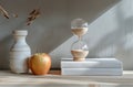 Objects on Table: Apple, Hourglass, Book Royalty Free Stock Photo