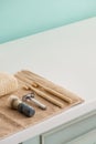 Objects on towel in bathroom, zero Royalty Free Stock Photo