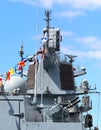 Objects on the upper deck of warship Royalty Free Stock Photo