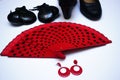 objects used in the flamenco fan, castanets and high heeled shoes Royalty Free Stock Photo