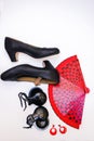 objects used in the flamenco fan, castanets and high heeled shoes Royalty Free Stock Photo