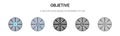 Objetive icon in filled, thin line, outline and stroke style. Vector illustration of two colored and black objetive vector icons