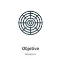 Objetive outline vector icon. Thin line black objetive icon, flat vector simple element illustration from editable weapons concept Royalty Free Stock Photo