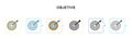Objetive vector icon in 6 different modern styles. Black, two colored objetive icons designed in filled, outline, line and stroke