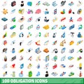 100 obligation icons set, isometric 3d style