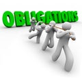 Obligations Word Pulled Up by Team Workers Together Royalty Free Stock Photo