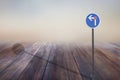 Obligatory direction sign with a heart on dark background Royalty Free Stock Photo