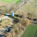 Oblique aerial photograph of a former watchtower at the inner-German border between the Federal Republic of Germany and the German