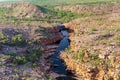 Oblique aerial view of Bell Gorge and Waterfall in the King Leopold Conservation Park, Kimberley, Australia Royalty Free Stock Photo