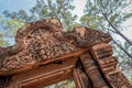 Oblique angle shot of Banteay Srei or Banteay Srey temple doorway,