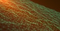 An oblique oscillating surface formed by green dots connected by green lines on a red background