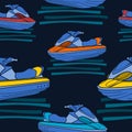 Oblique Personal Watercraft Vector Illustration Dark Background Seamless Pattern