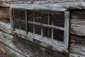 Oblique view of long log cabin window in the Great Smoky Mountains Royalty Free Stock Photo