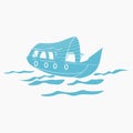 Oblique View Monochrome Kerala Houseboat Vector Illustration