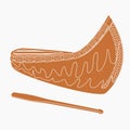 Oblique View Monochrome Native American Canoe and Paddle Vector Illustration Royalty Free Stock Photo