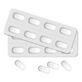 Oblong medical pill blisters. Blank medicine tablet pack. Pharmaceutical packaging vector template