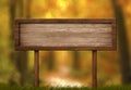 Oblong wooden signboard autumn forest background