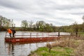 OBNINSK, RUSSIA - APR. 2015: Installation of the pontoon bridge