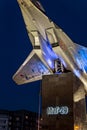 Obninsk, Russia - July 2016: Monument-plane on pedestal MiG-29 Royalty Free Stock Photo