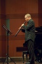 Oboist performs on wind music chamber music concert Royalty Free Stock Photo