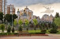 Obolon. View on Natalka Park and church on a summer evening