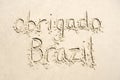 Obrigado Thank You Brazil Message in Sand Royalty Free Stock Photo