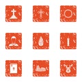 Obsequies icons set, grunge style Royalty Free Stock Photo